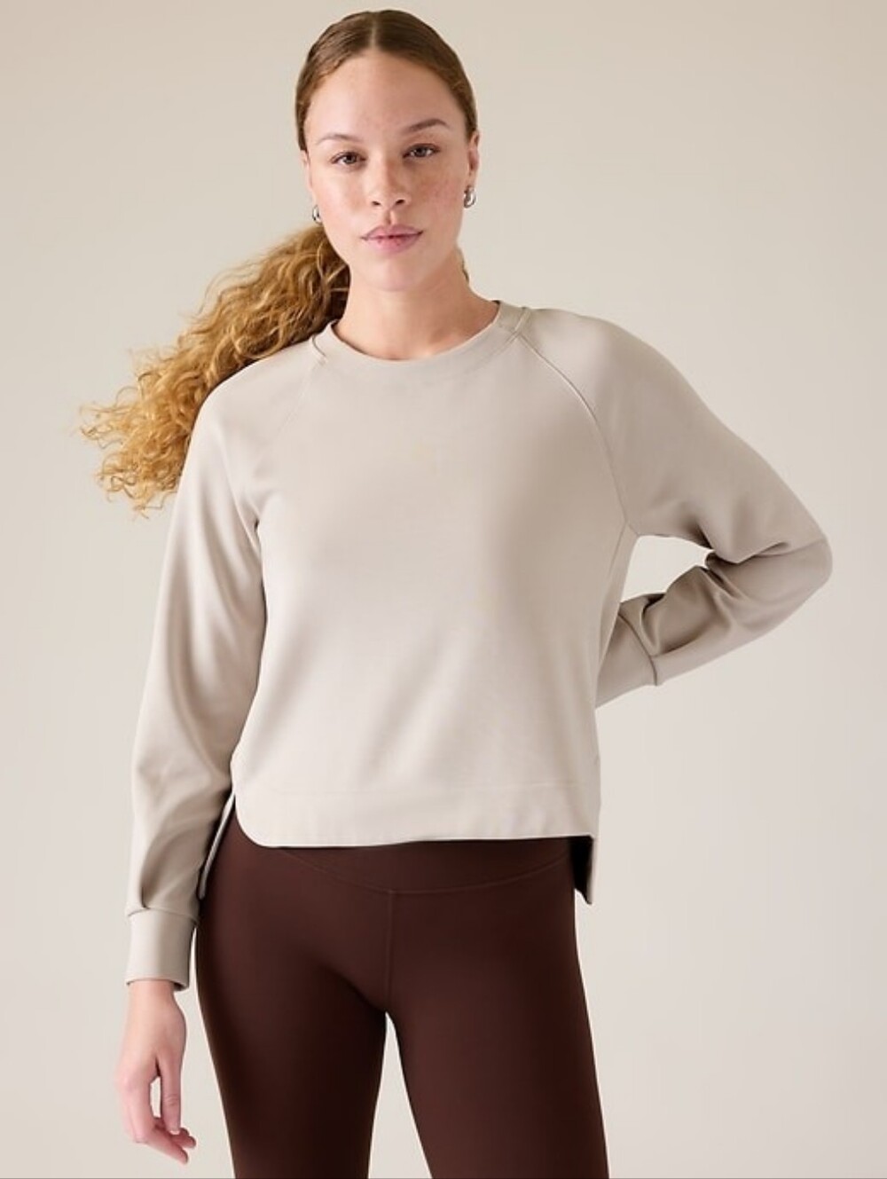 Athleta Seasoft Crewneck Sweatshirt 2X Abalone Grey Tan Tencel Modal Relaxed Fit